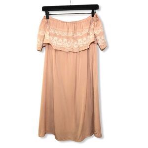 Embroidered Ruffle Top Sleeveless Mini Dress Blush Pink Off the shoulder Dress s